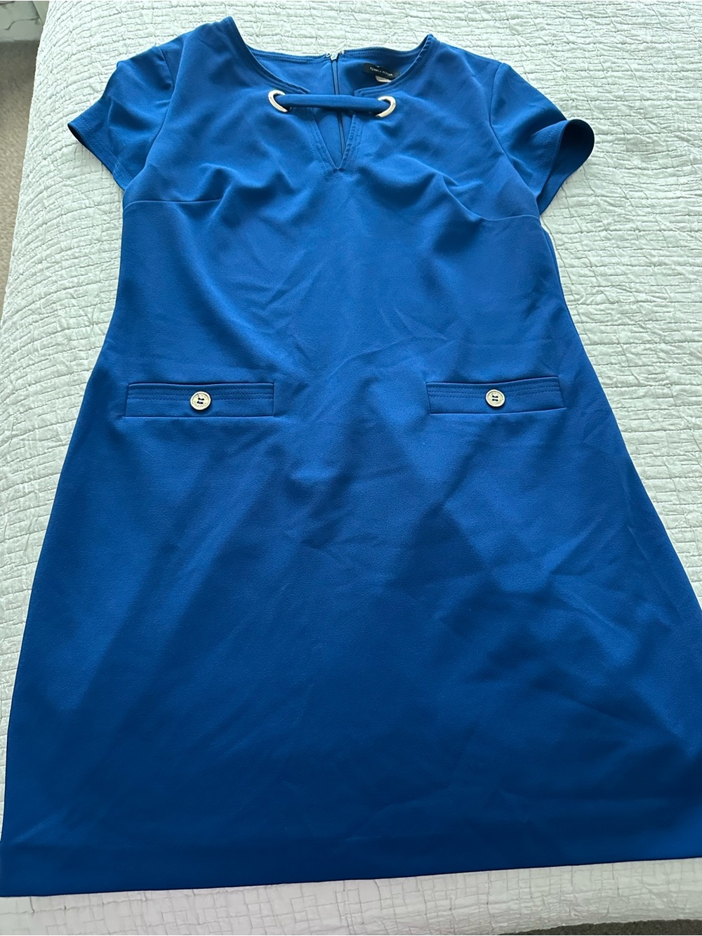Tommy Hilfiger Cobalt Blue Short Sleeve Shift Dress with Grommet Detail